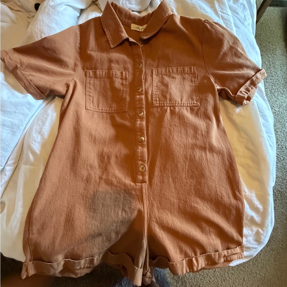 Washed Rust Button-Front Romper